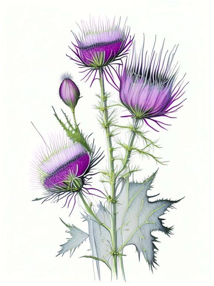 Thistle Floral Quentin Blake Inspired Illustration 1 Flower
