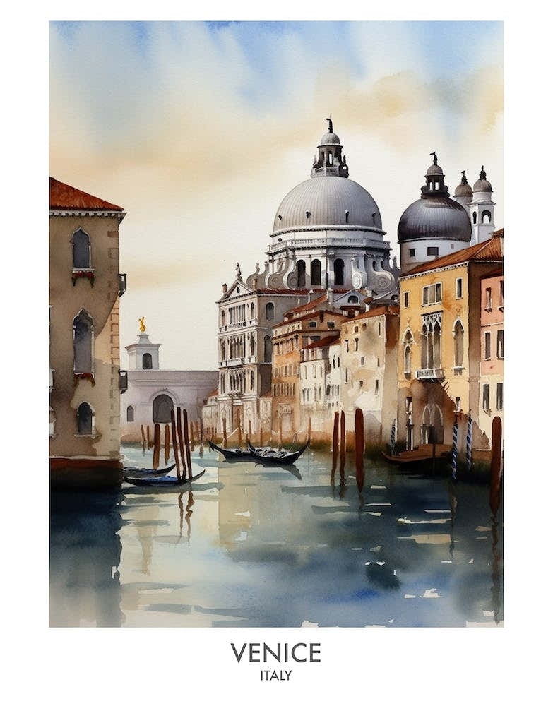 Venice Italy Watercolour Travel Poster 3