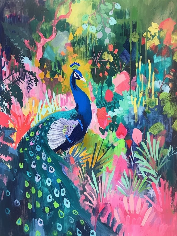Peacock Pink & Blue Brushstroke