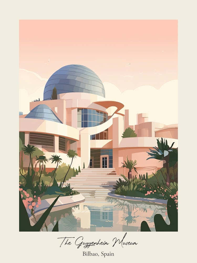 The Guggenheim Museum   Bilbao, Spain   Cute Botanical Illustration Travel 3 Poster