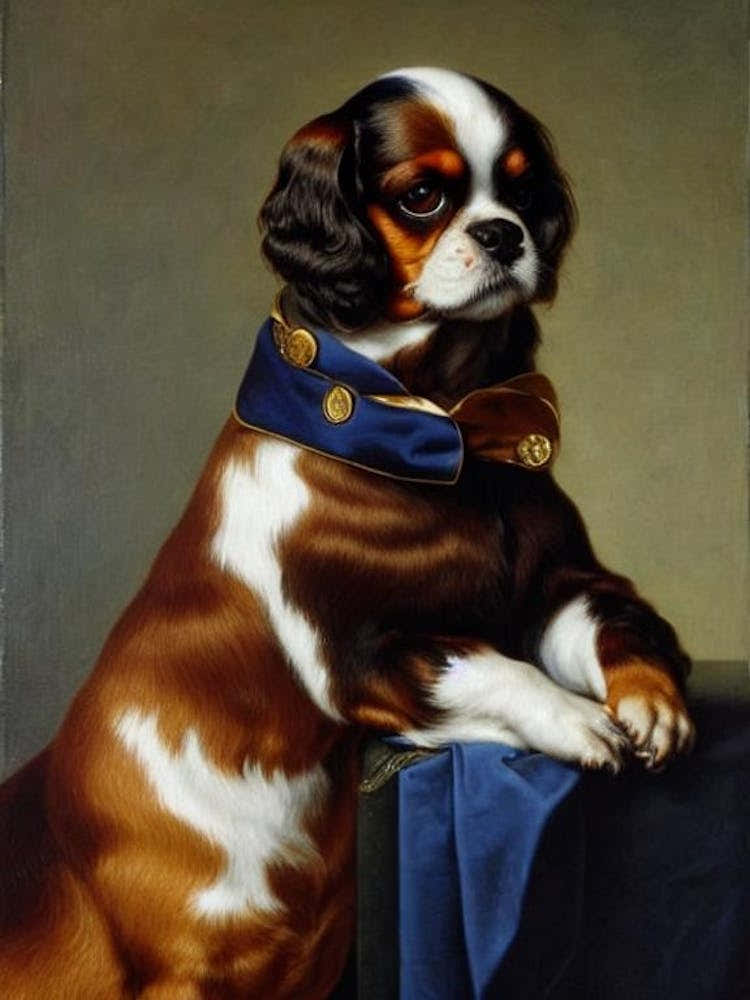 English Toy Spaniel 2 Renaissance Portrait Oil Painting
