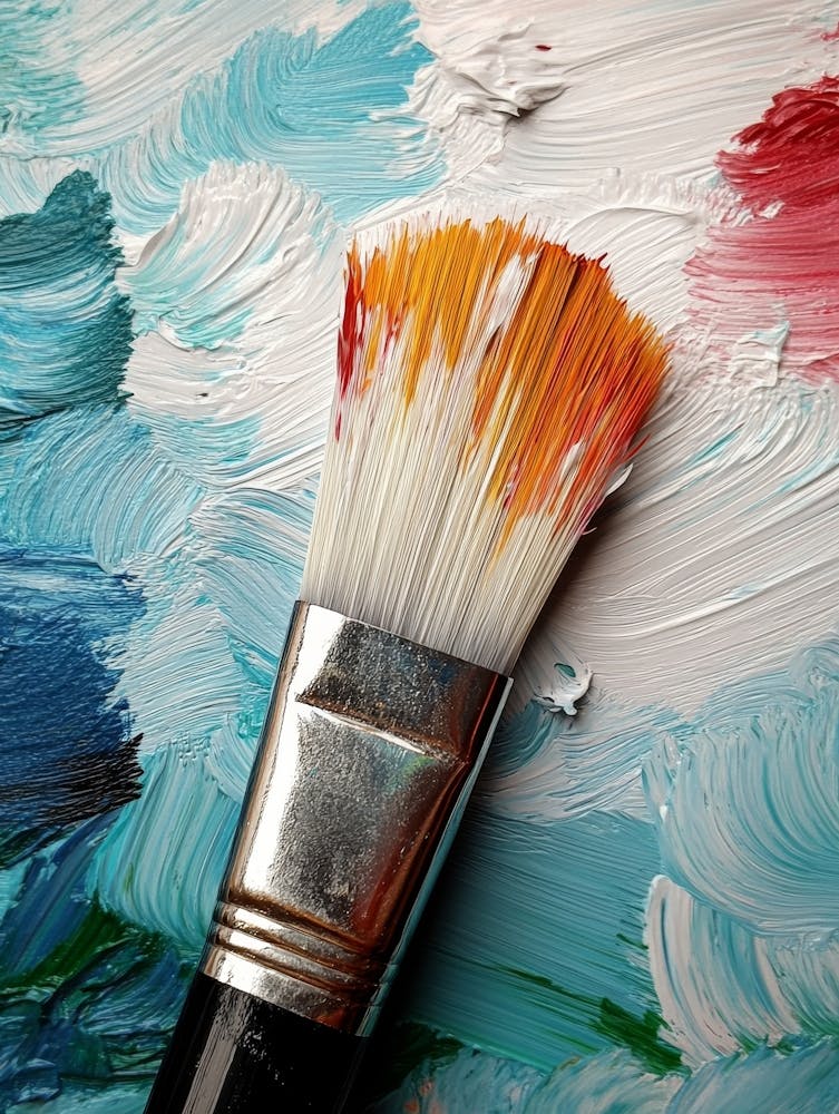 Mixing Painting On The Canvas And Paintbrush