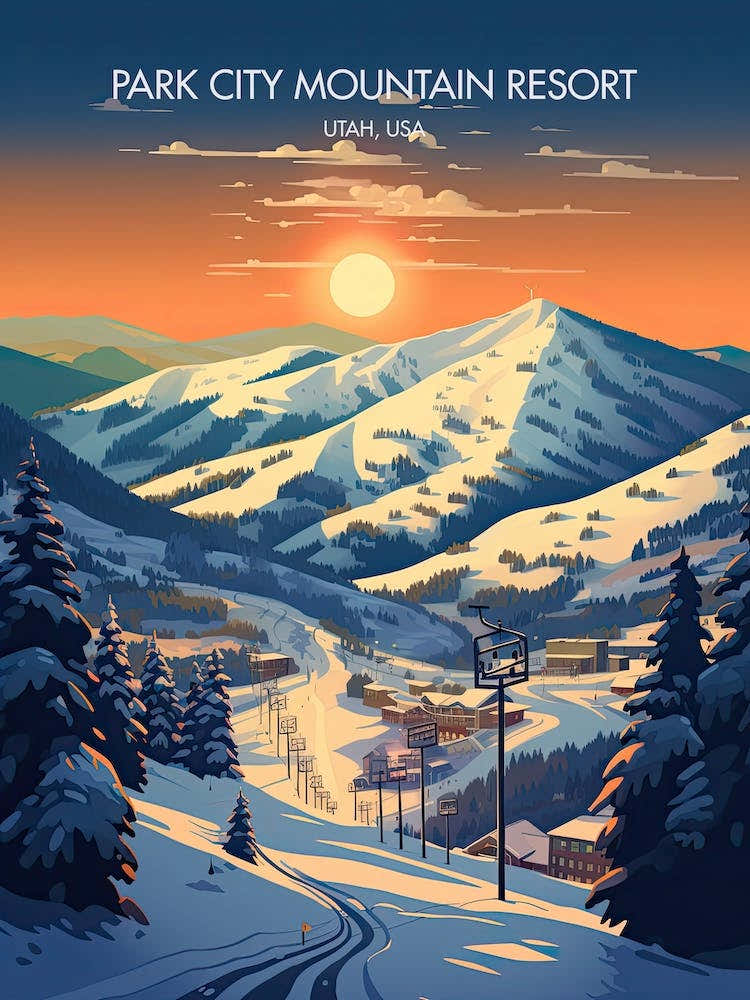 Poster Of Park City Mountain Resort   Utah, Usa, Ski Resort Illustration 2