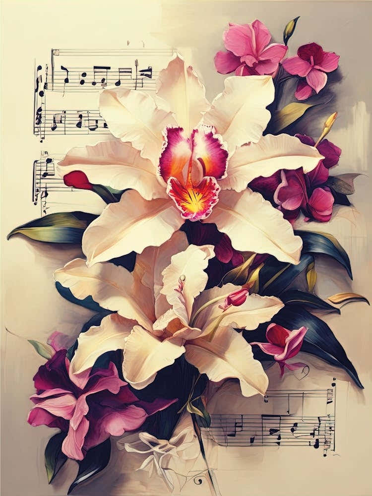 Brazil National Flower Orchid Flower On Music Sheet