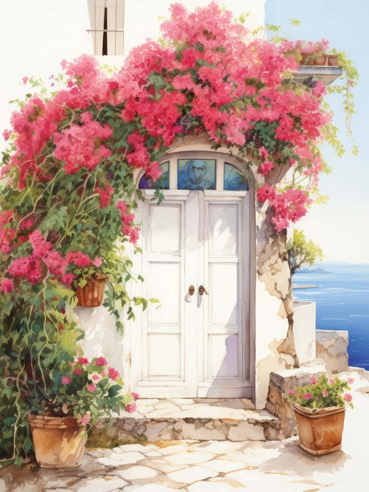 Amalfi, Italy   Mediterranean Doors Watercolour Painting 8