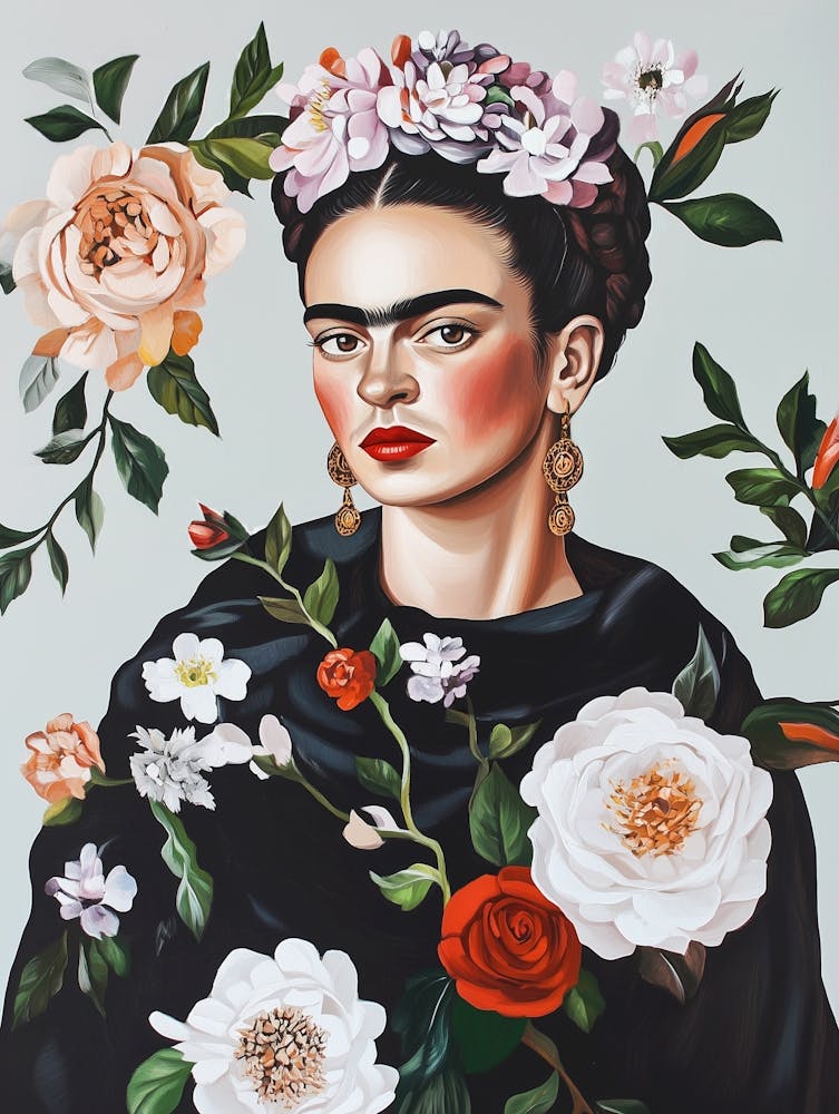 Frida Kahlo Boho Blumen, Selbstportrait Malerei