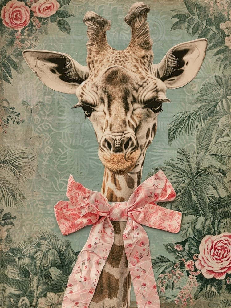 Giraffe With Bow Kitsch Collage 2