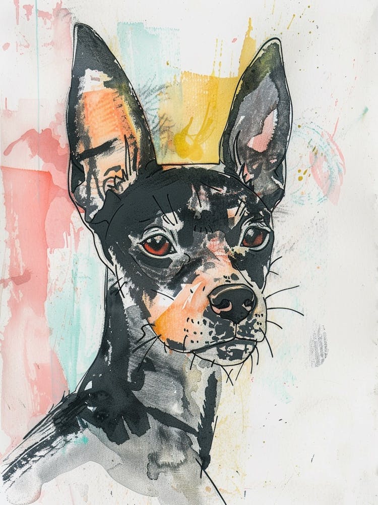 Pastel American Hairless Terrier Dog Pastel Line Illustration  1