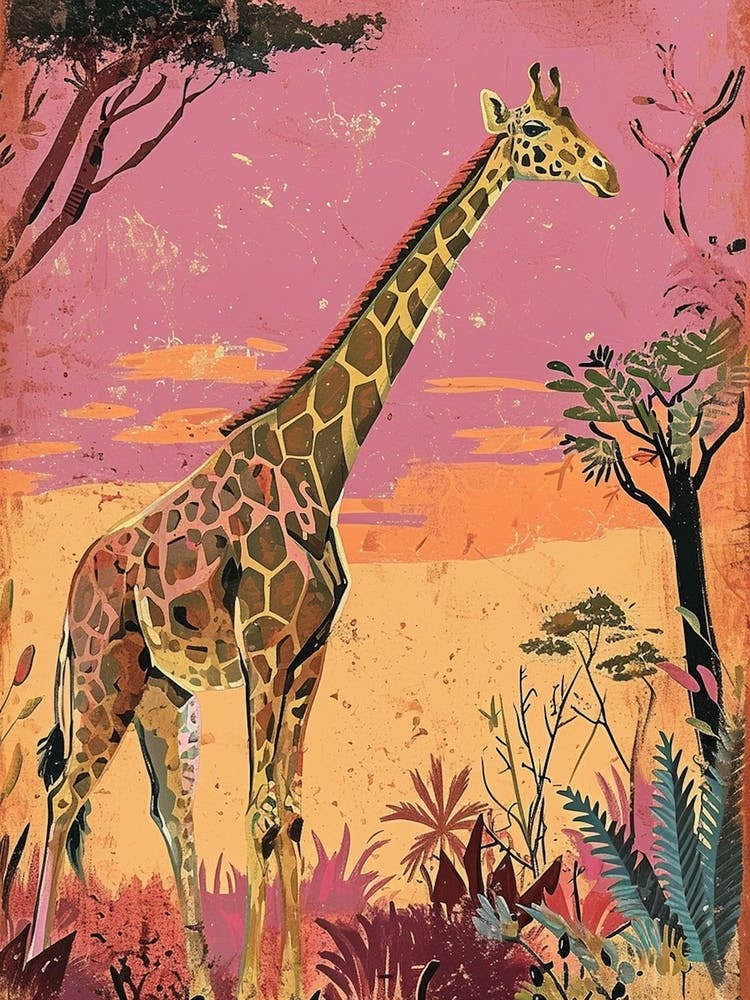 Pastel Giraffe Line Illustration  2