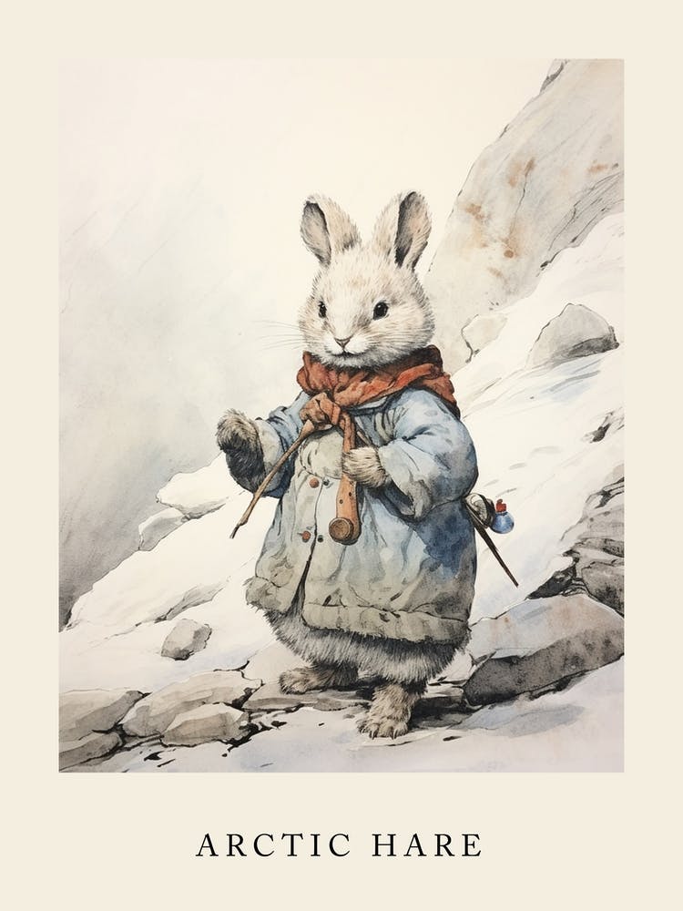 Beatrix Potter Inspired  Animal Watercolour Arctic Hare 1