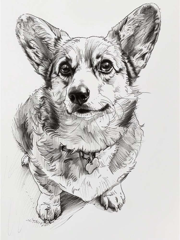Corgi Dog Line Sketch 1