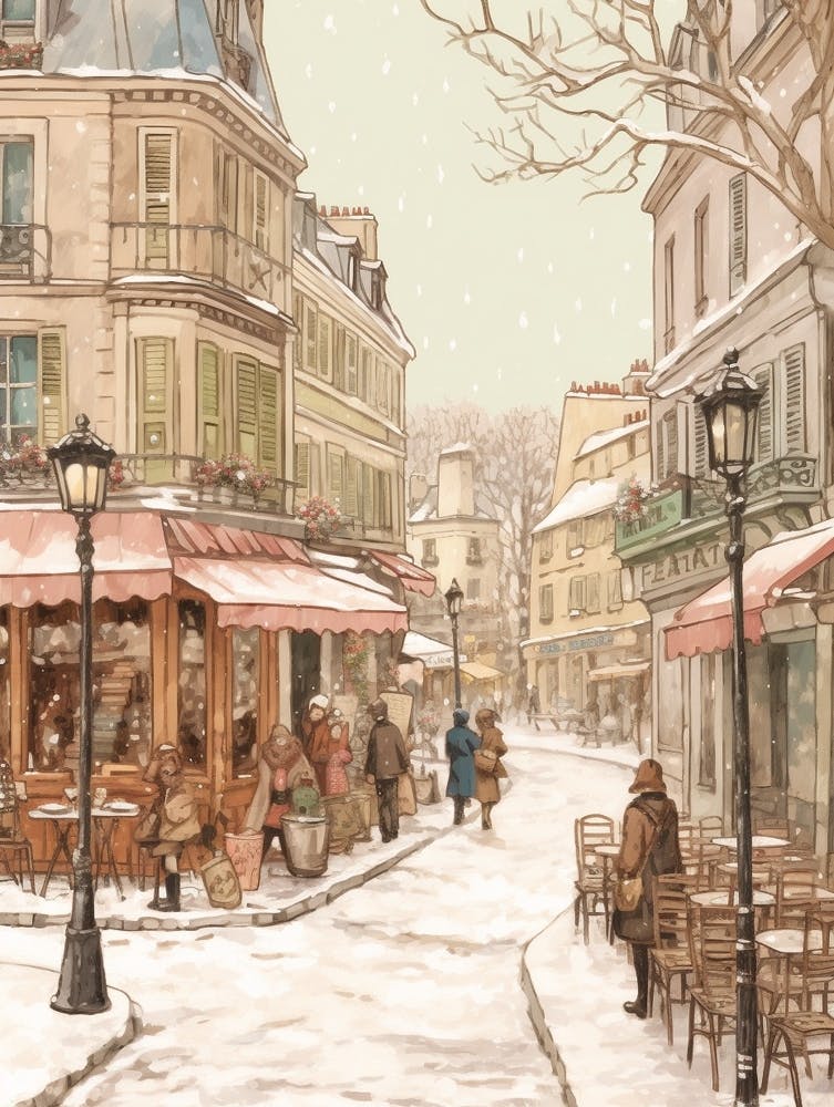 Vintage Winter Illustration Paris France 7