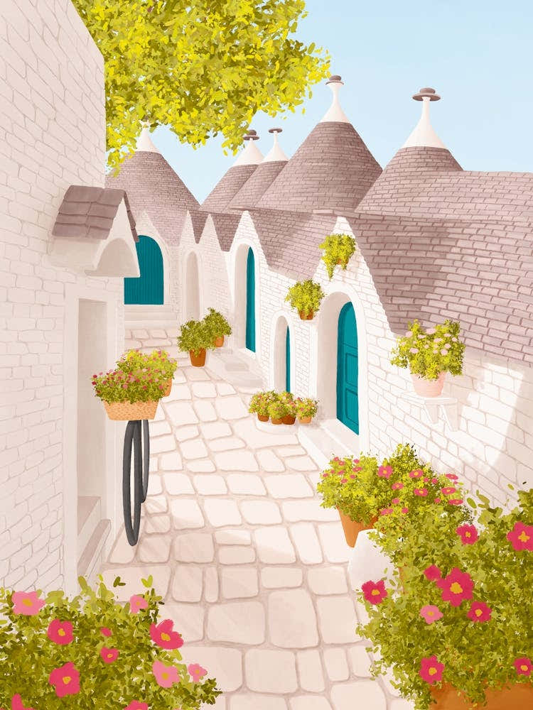 Travel Illustration of Trulli Houses in Alberobello Puglia Italy