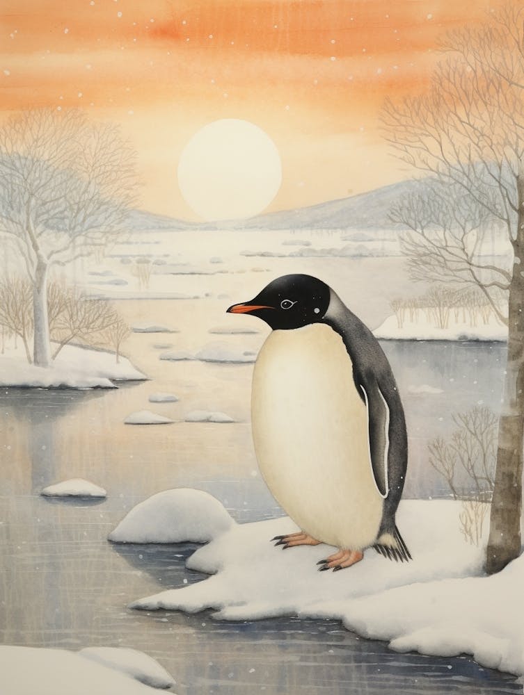 Winter Bird Painting Penguin 2