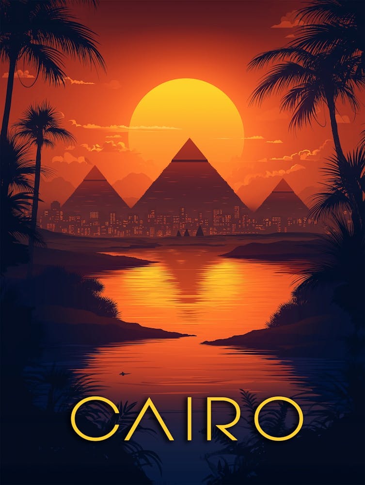 Egypt Sunset: Pyramids and Nile River