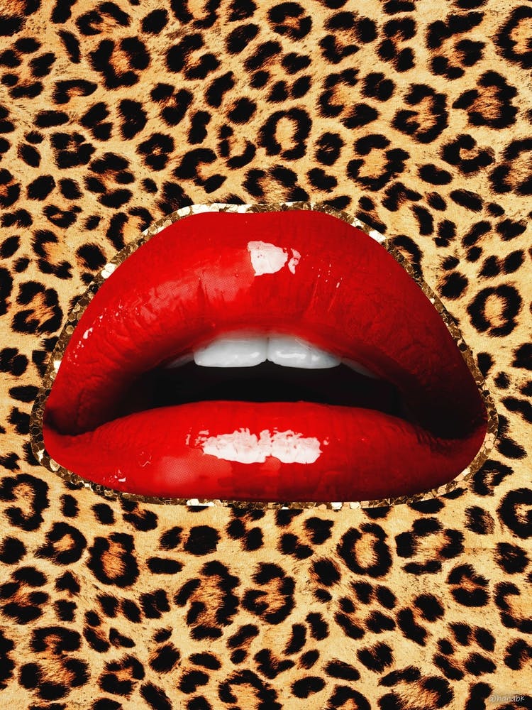 Leopard Lip Glitter Collage Red & Brown