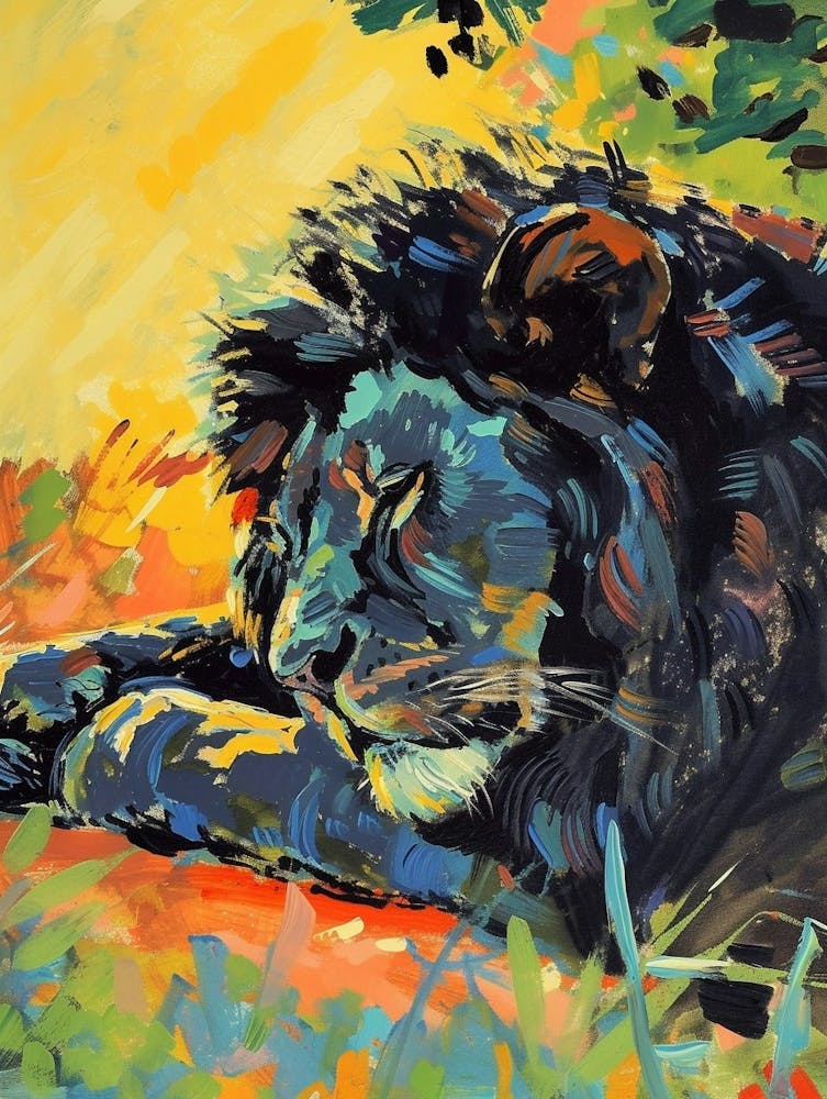 Black Lion Resting In The Sun Fauvist Painting 3