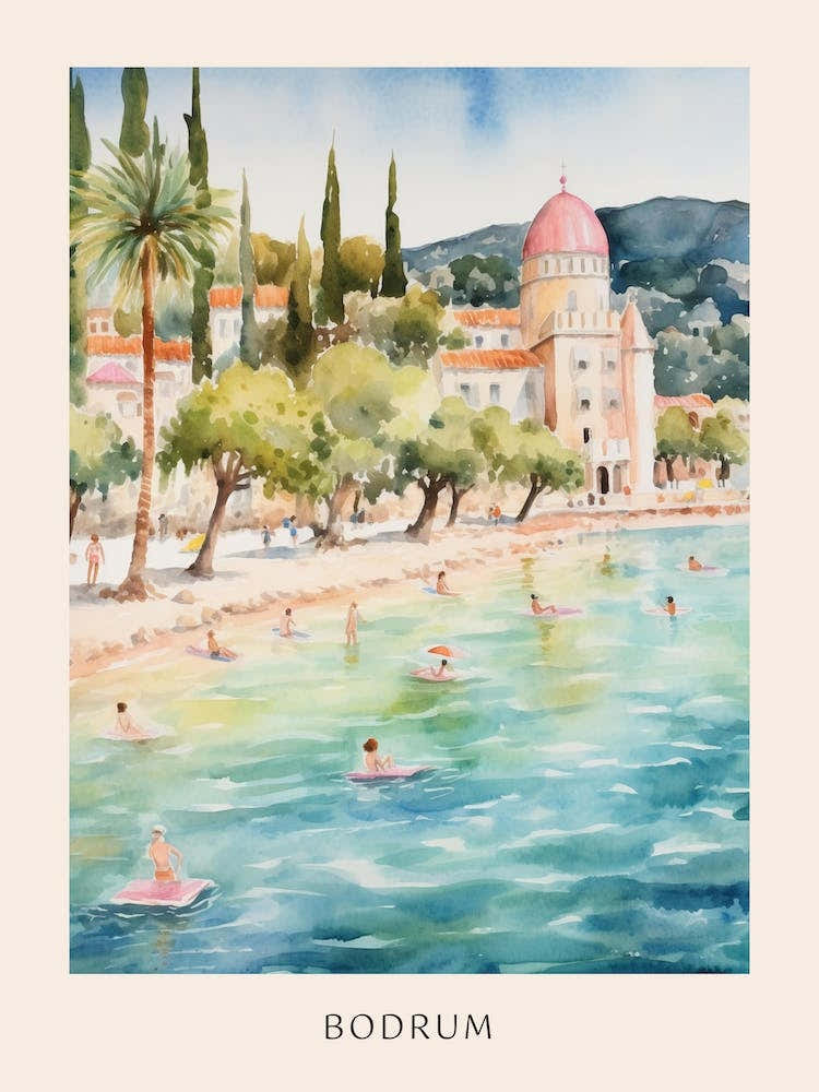 Swimming In Bodrum Turkey Watercolour Poster