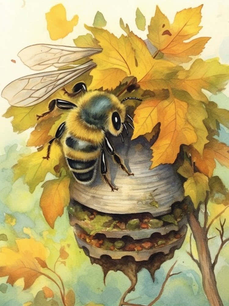 Little Carpenter Bee Beehive Watercolour Illustration 2