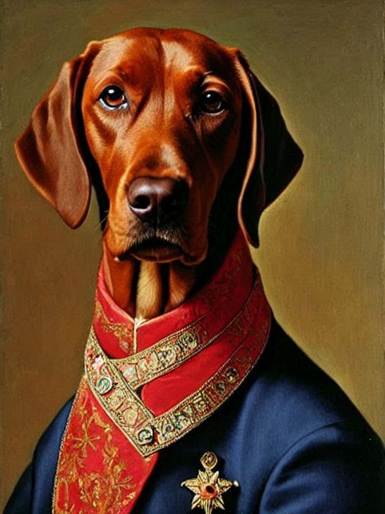 Vizsla Renaissance Portrait Oil Painting