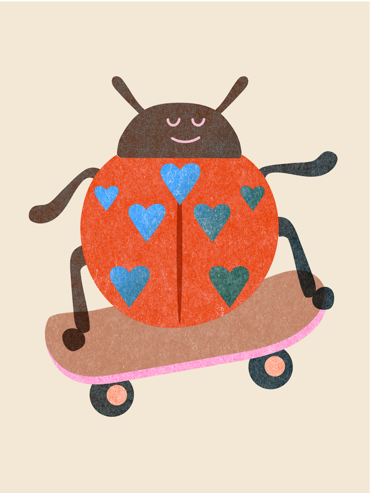Red Ladybug On Skateboard Fun Animals for Nursery