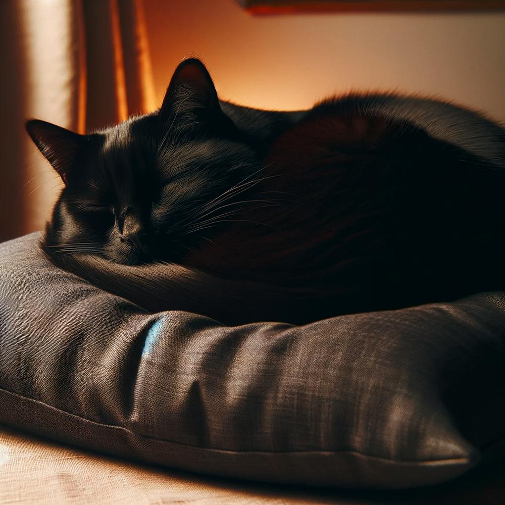 Black Cat Sleeping On A Pillow 1