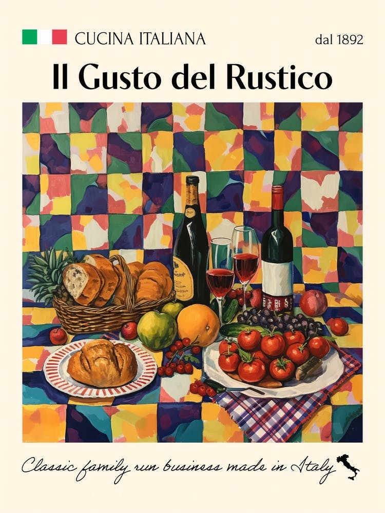 Il Gusto Del Rustico Trattoria Italian Poster Food Kitchen