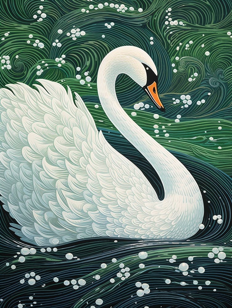 Ohara Koson Inspired Bird Painting Swan 2