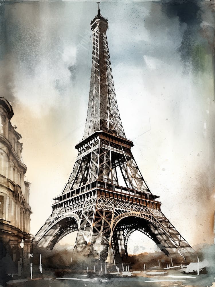 Eiffel Tower Paris France Sketch Drawing Style 2