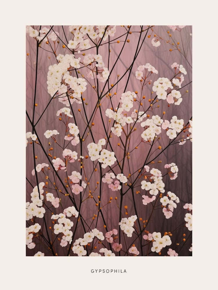 Flower Illustration Gypsophila Babys Breath 1 Poster