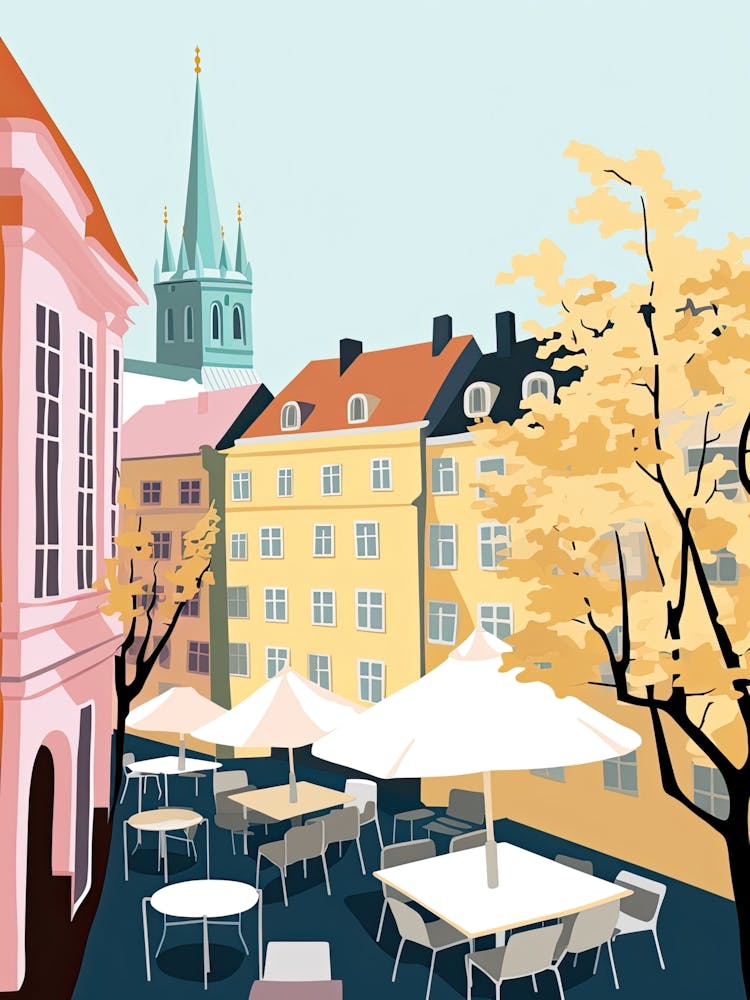 Gothenburg, Sweden, Flat Pastels Tones Illustration 2