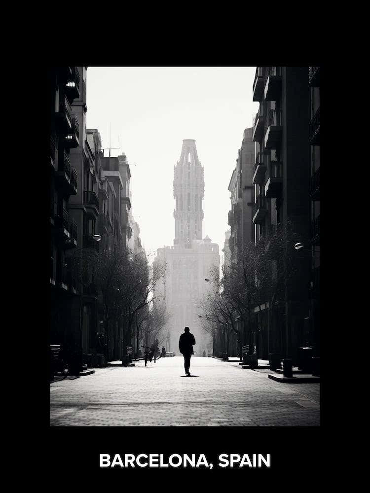 Poster Of Barcelona, Spain, Mediterranean Black And White Photography Analogue 2