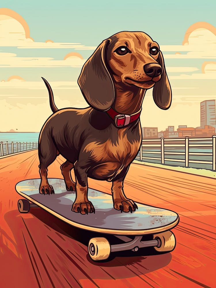 Dachshund Dog Skateboarding Illustration 2