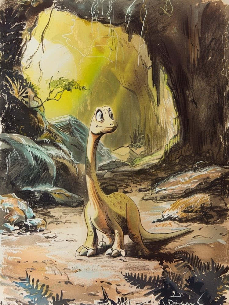 Vintage Dinosaur Cartoon In A Cave 1