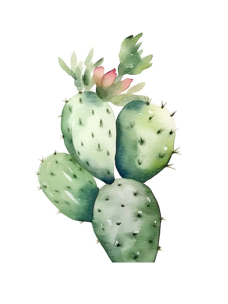 Nopal Cactus Watercolour Drawing 2