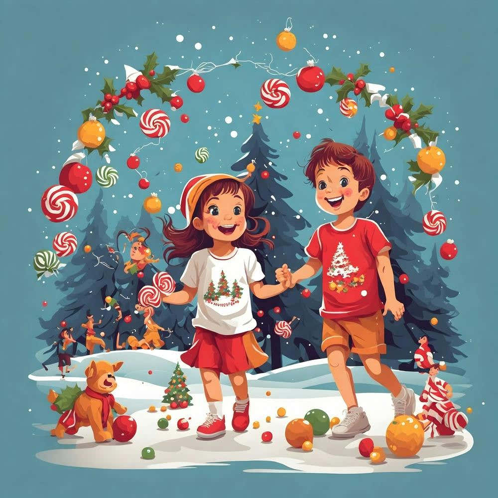 Christmas Children Playing In The Snow 1