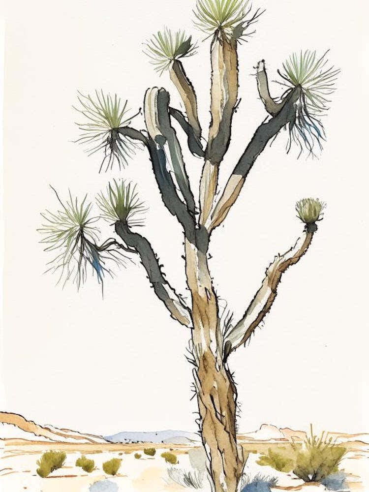 Joshua Tree In Desert Minimilist Watercolour  (4)