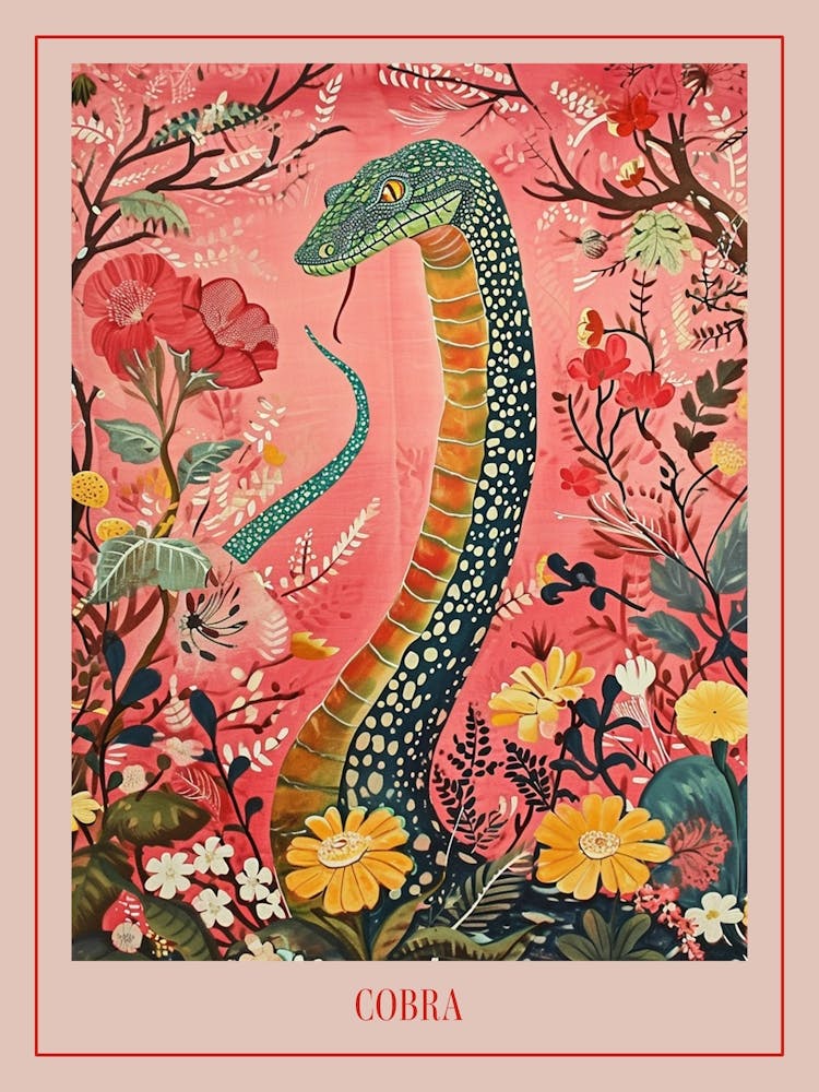 Floral Animal Painting Cobra 6 Poster