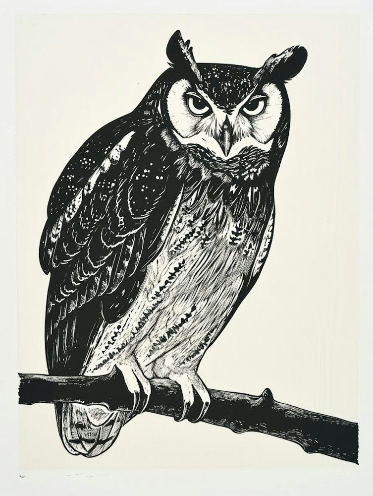 Philipine Eagle Owl Linocut Blockprint 1