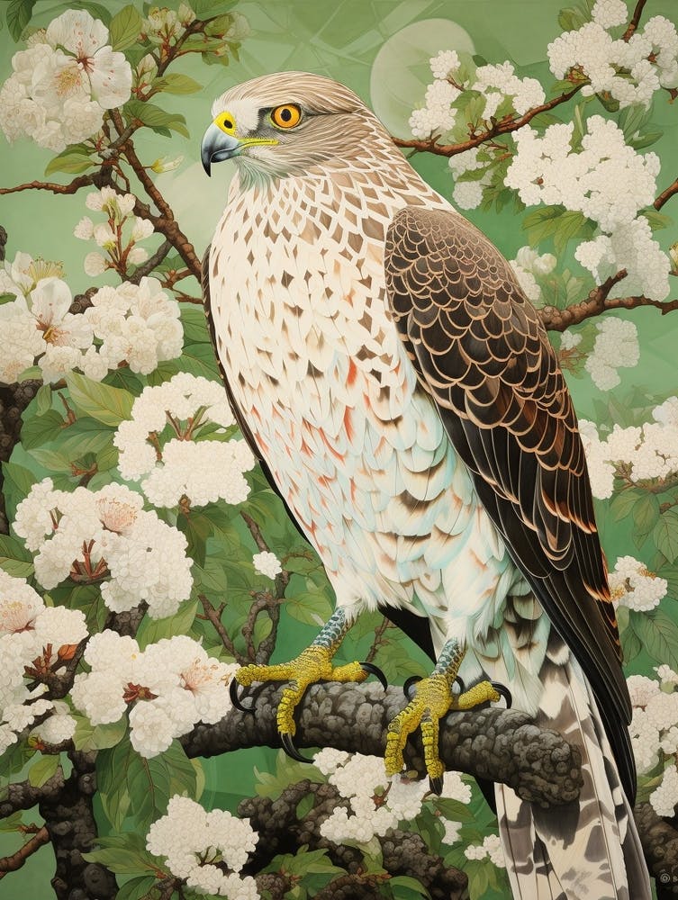 Ohara Koson Inspired Bird Painting Hawk 4