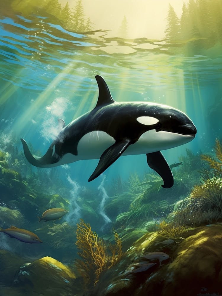 Orca Whale Making Bubbles In Ocean