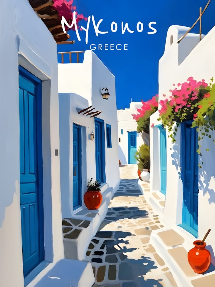 Mykonos Greece Travel Poster Fauvist Style Painting