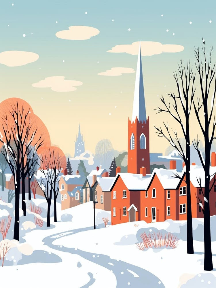 Retro Winter Illustration St Andrews United Kingdom