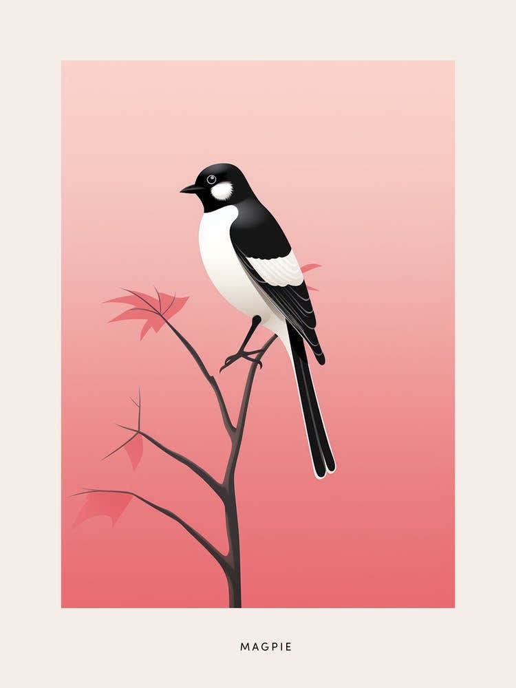 Minimalist Magpie 4 Bird Poster