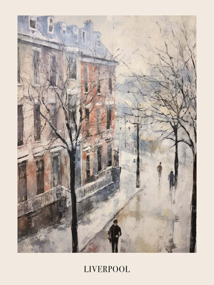 Vintage Winter Painting Poster Liverpool United Kingdom
