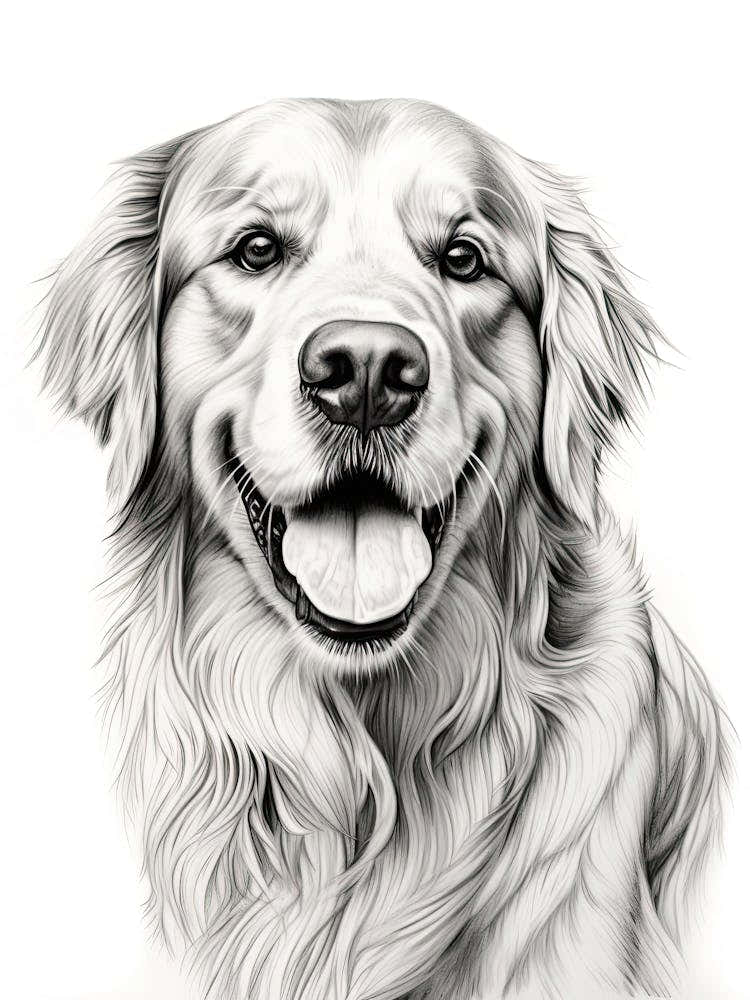 Golden Retriever Dog, Line Drawing 3