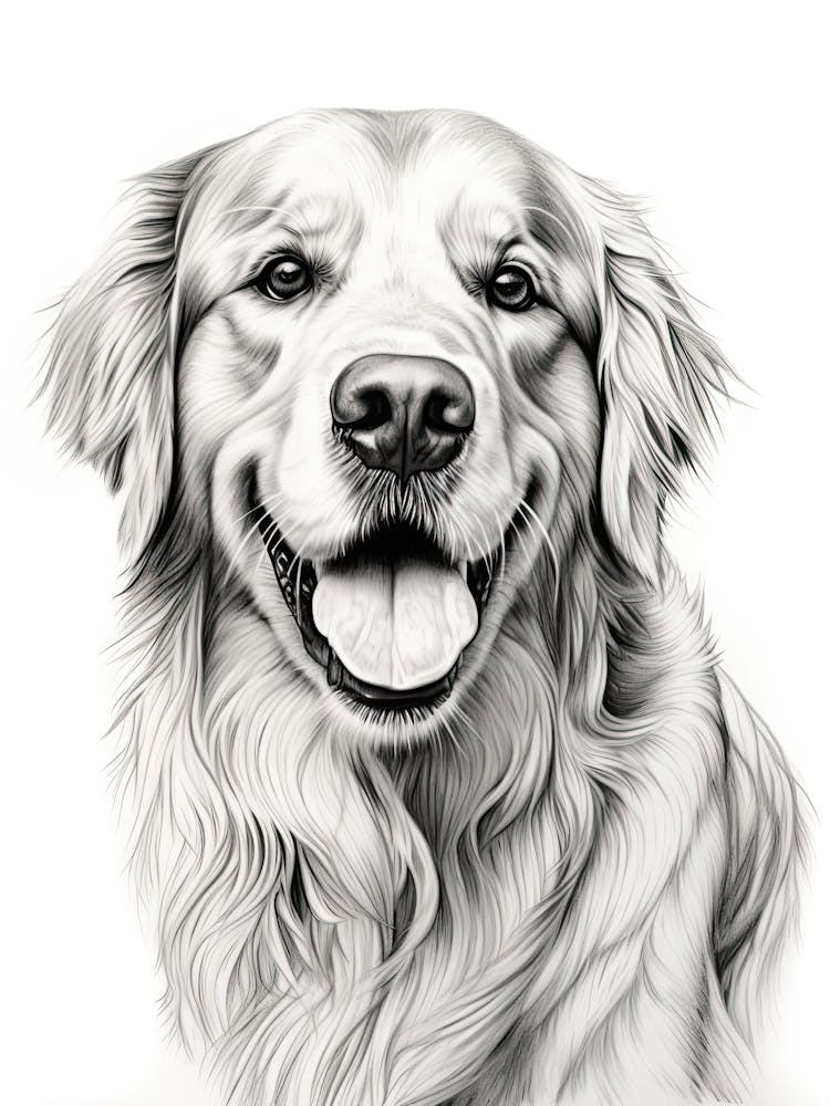 Golden Retriever Dog, Line Drawing 3