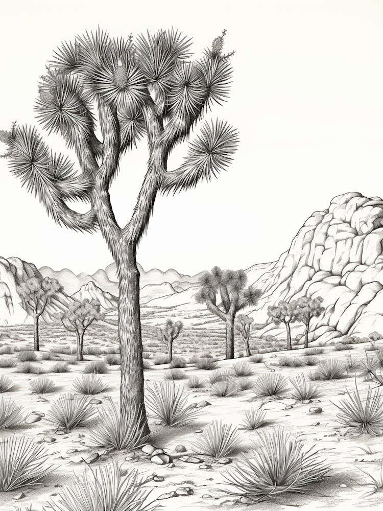 Detailed Drawing Of A Joshua Trees In Mojave Desert 1