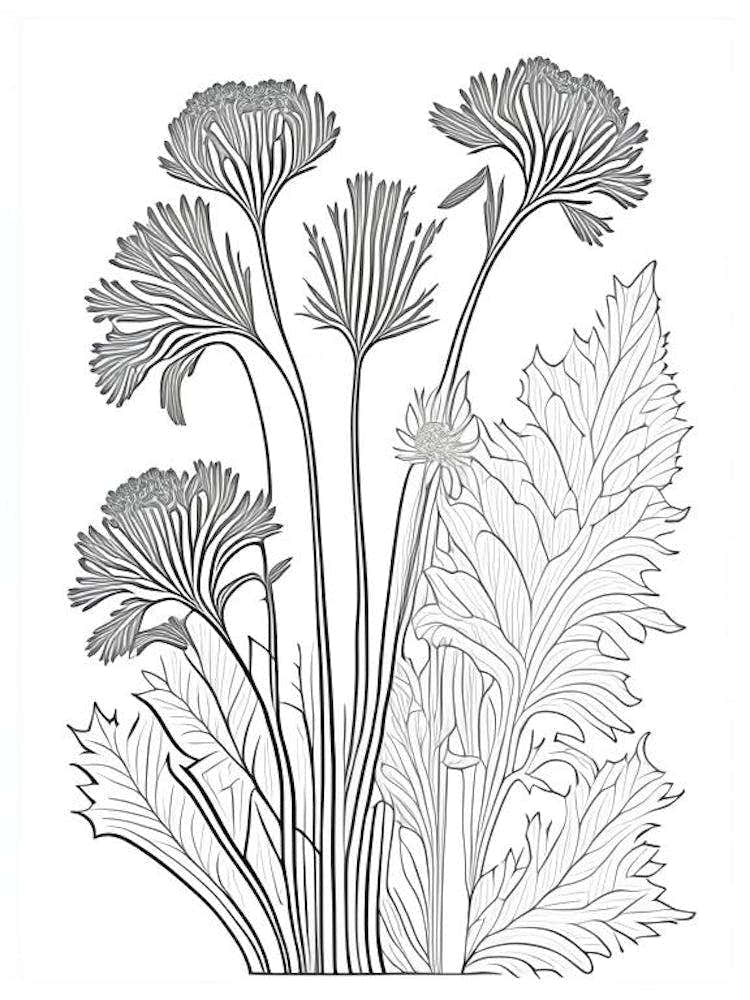 Angelica Herb William Morris Inspired Line Drawing 3