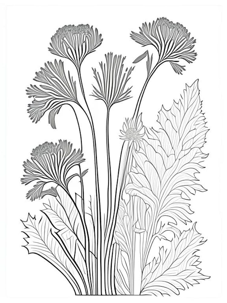 Angelica Herb William Morris Inspired Line Drawing 3